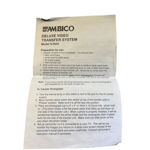 Vintage AMBICO Deluxe Video Transfer System Model No. V-0650 Untested - Picture 7 of 7